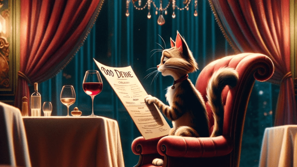 Cat looking at menu at restaurant