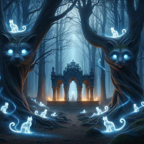 Mythical and magical cat scene