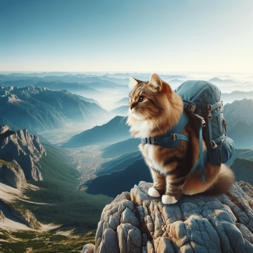 Travel cat on mountain
