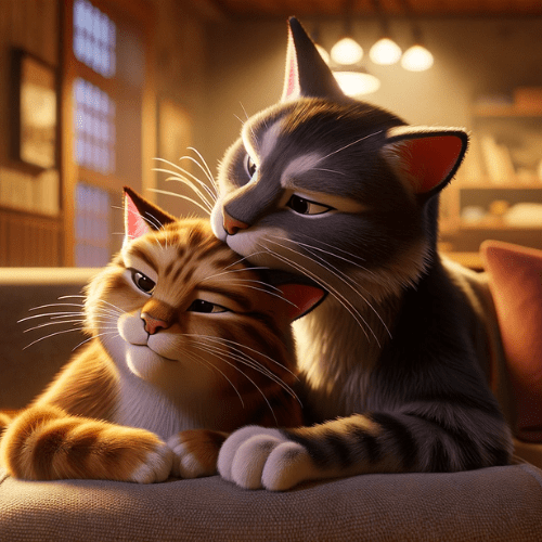 Cat biting another cat's neck