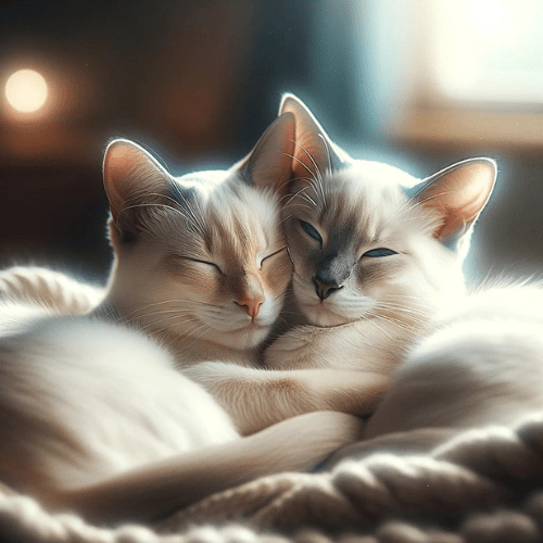 Two white kittens cuddling